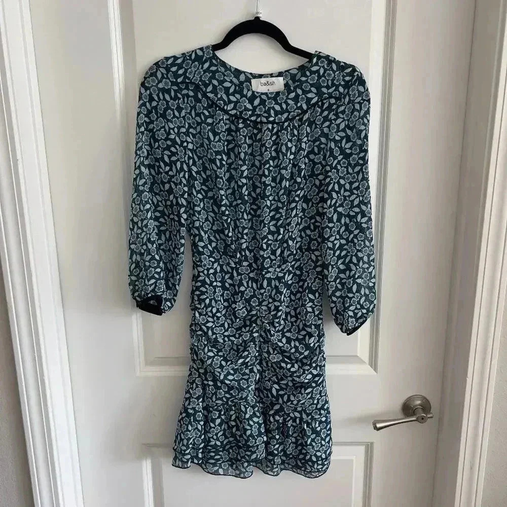 1007 ba&sh Blue Floral Print Long Sleeve Dress Size 0